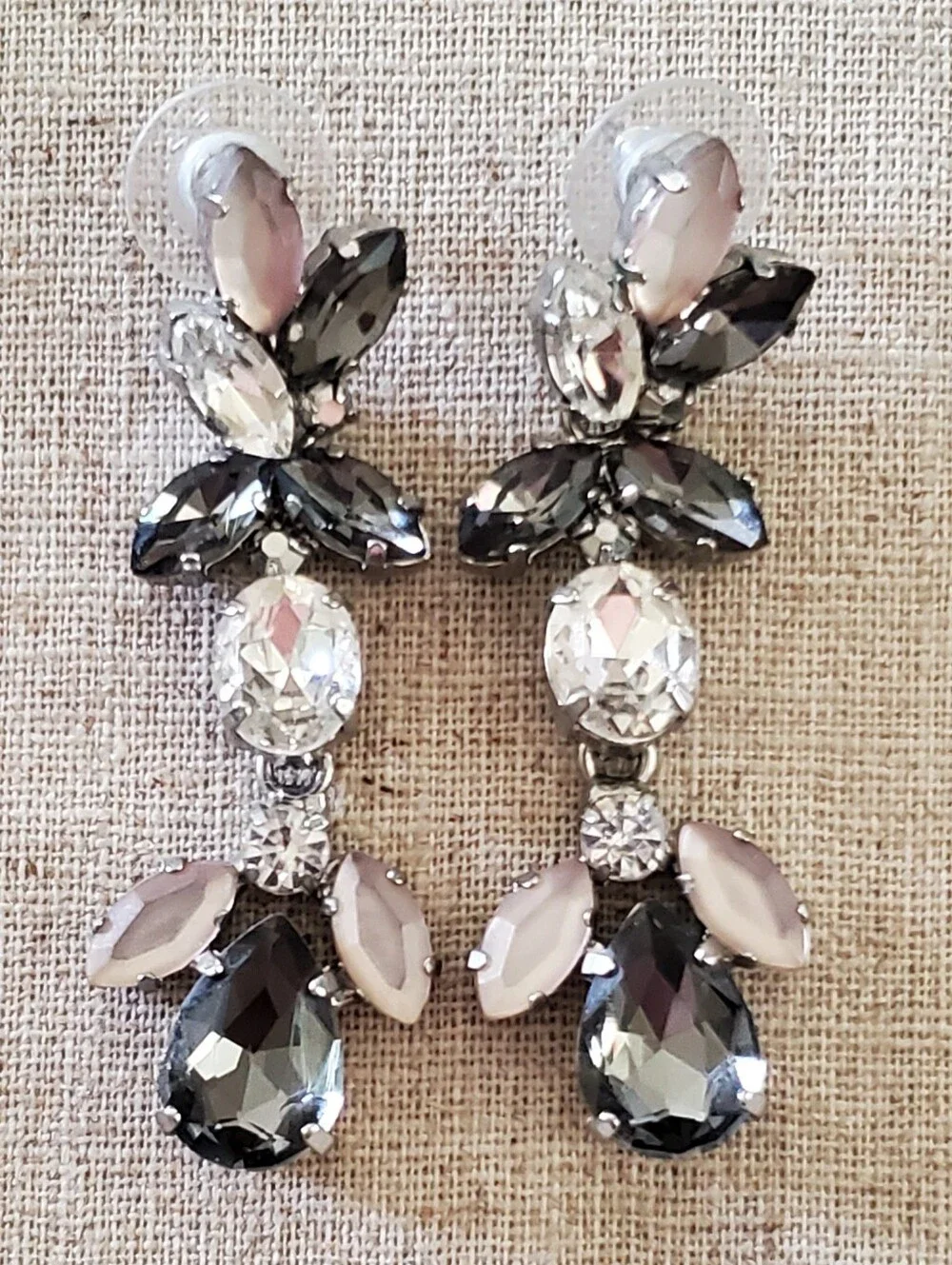 ​WHBM Smokey Gray Opaline Rhinestone Silver Statement Chandelier Drop Earrings